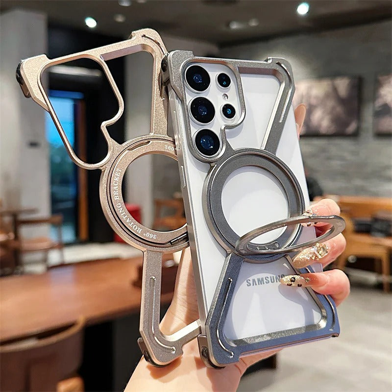 Samsung Galaxy S26 Ultra Frameless Metal Bumper Case with Magsafe & 360° Rotatable Ring & Kickstand - Desert
