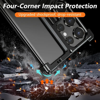 Samsung Galaxy 24 Ultra Metal Bumper Case with 360° Rotatable Magnetic Kickstand Ring
