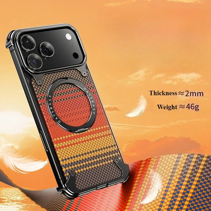 iPhone 17 Pro Titan Carbon Metal Frame Case with 360 Roatating Ring