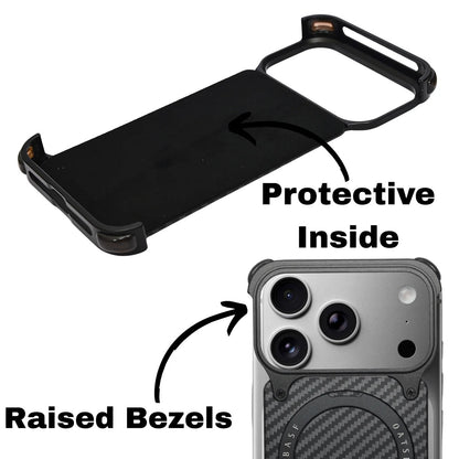 iPhone 17 Pro Max Metal Carbon Case with Stand and Magsafe - Black