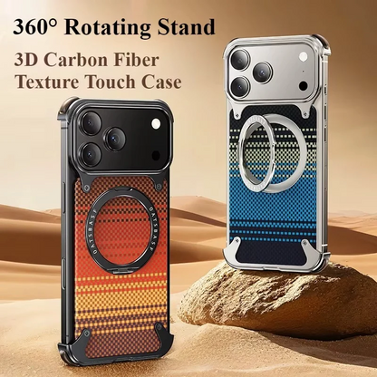 iPhone 18 Pro Max Titan Carbon Metal Frame Case with 360 Roatating Ring - Blue