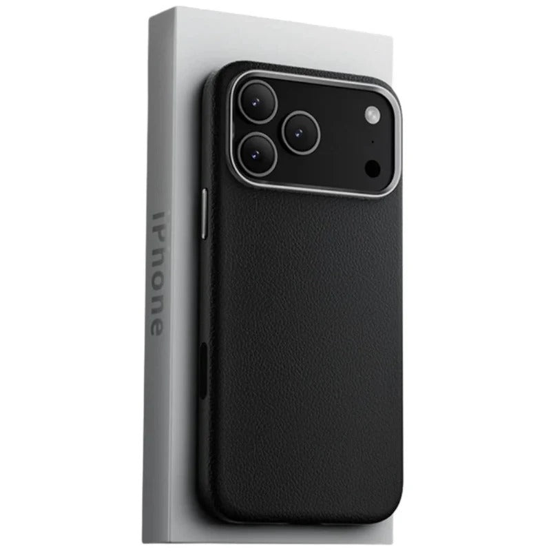 iPhone 18 Pro Max Business Style Leather Case with NFC Button - Black