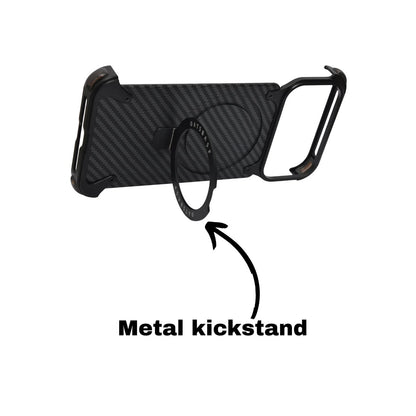 iPhone 17 Pro Max Metal Carbon Case with Stand and Magsafe - Black