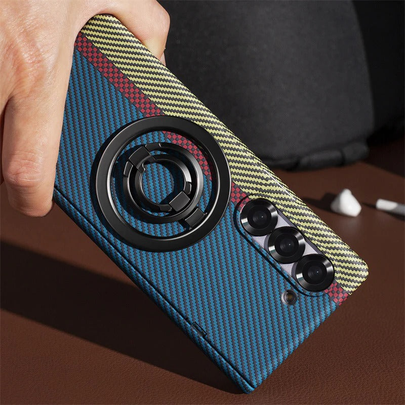 Samsung Galaxy Z Fold 6 Dual Shade Carbon Case with HInge & Glass Protection (Detachable Magfit Stand Included)