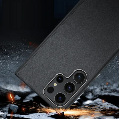 Samsung Galaxy S24 Ultra Slim Leather Shockproof Protection Case with Metar Camera Protection