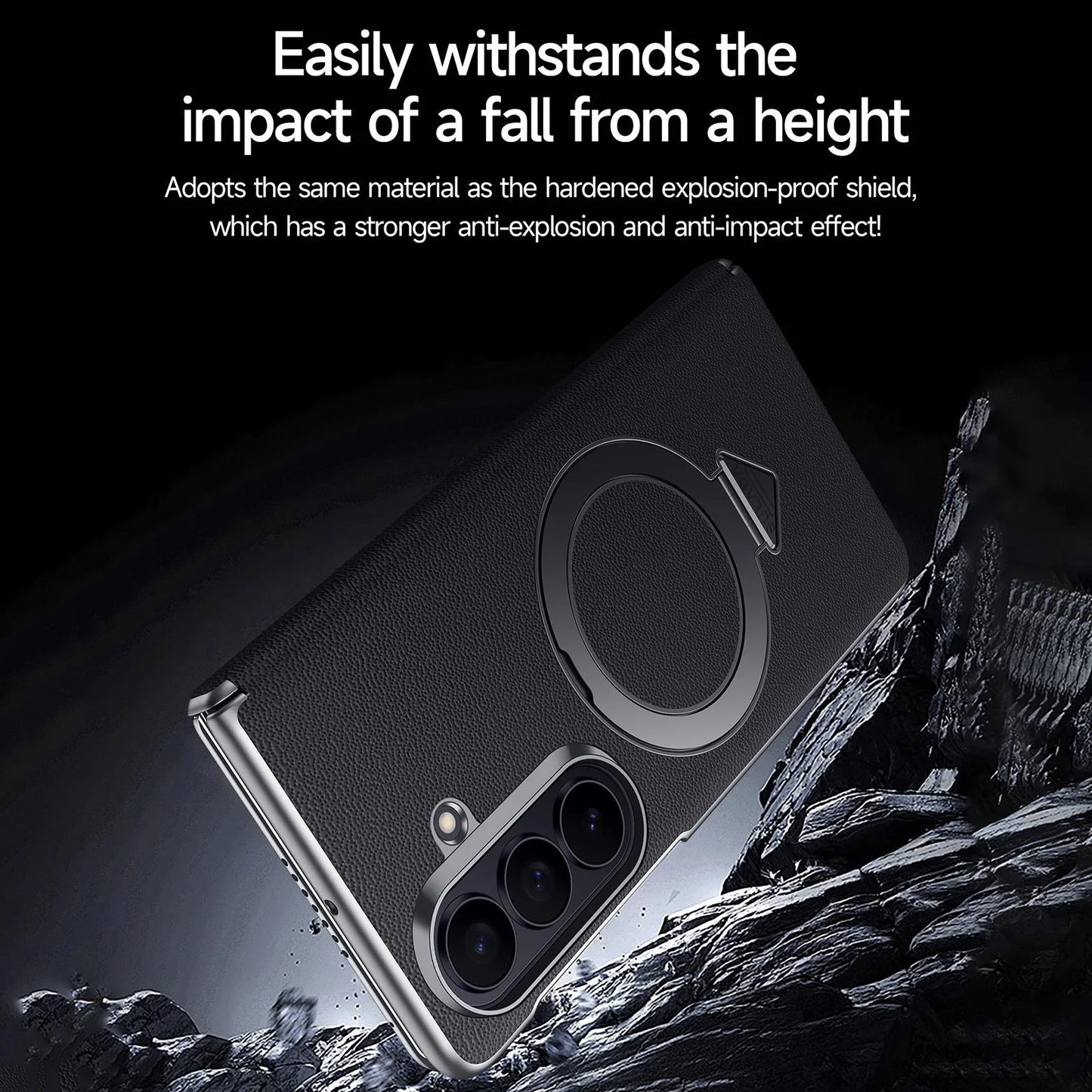 Samsung Z Fold8 Ultra SULADA Leather Case, S-View Window Magnetic Ring Holder Kickstand Cover with Magsafe