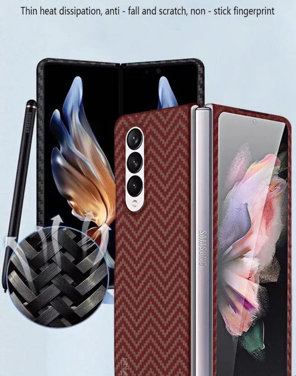 Samsung Galaxy Z Fold 5 V Shape Carbon Fiber Shockproof Case - Red