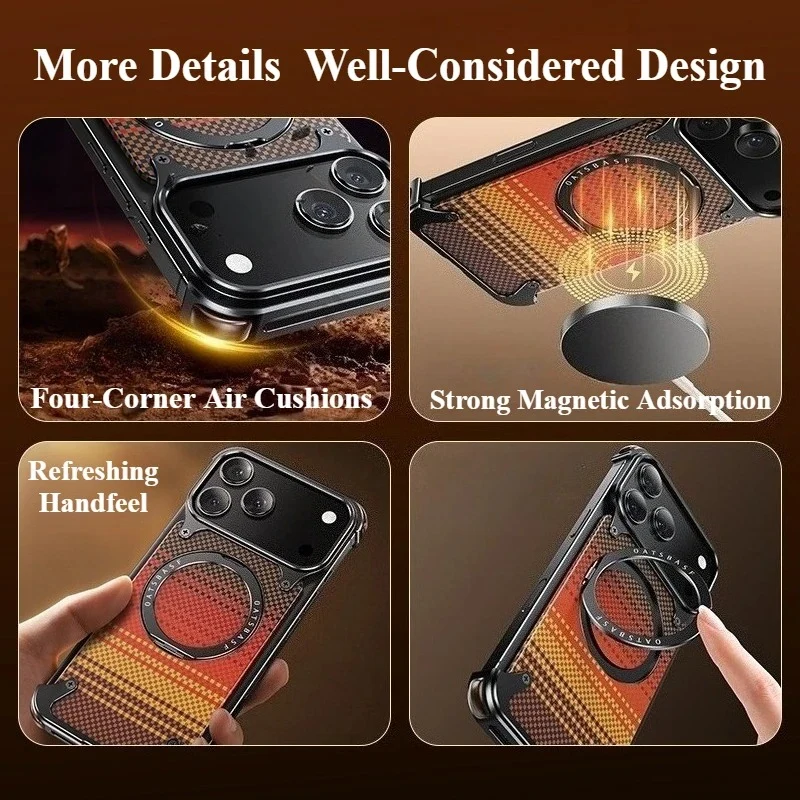 iPhone 18 Pro Max Titan Carbon Metal Frame Case with 360 Roatating Ring - Blue