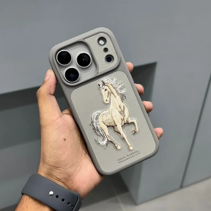 iPhone 18 Pro Max Santa Barbara Boris Series Leather Back Cover - Grey