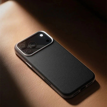 iPhone 17 Pro Max Business Style Leather Case with Camera Control Button - Black