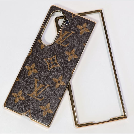 Samsung Galaxy Z Fold7 Luxury Gold Plated Leather Case - Brown