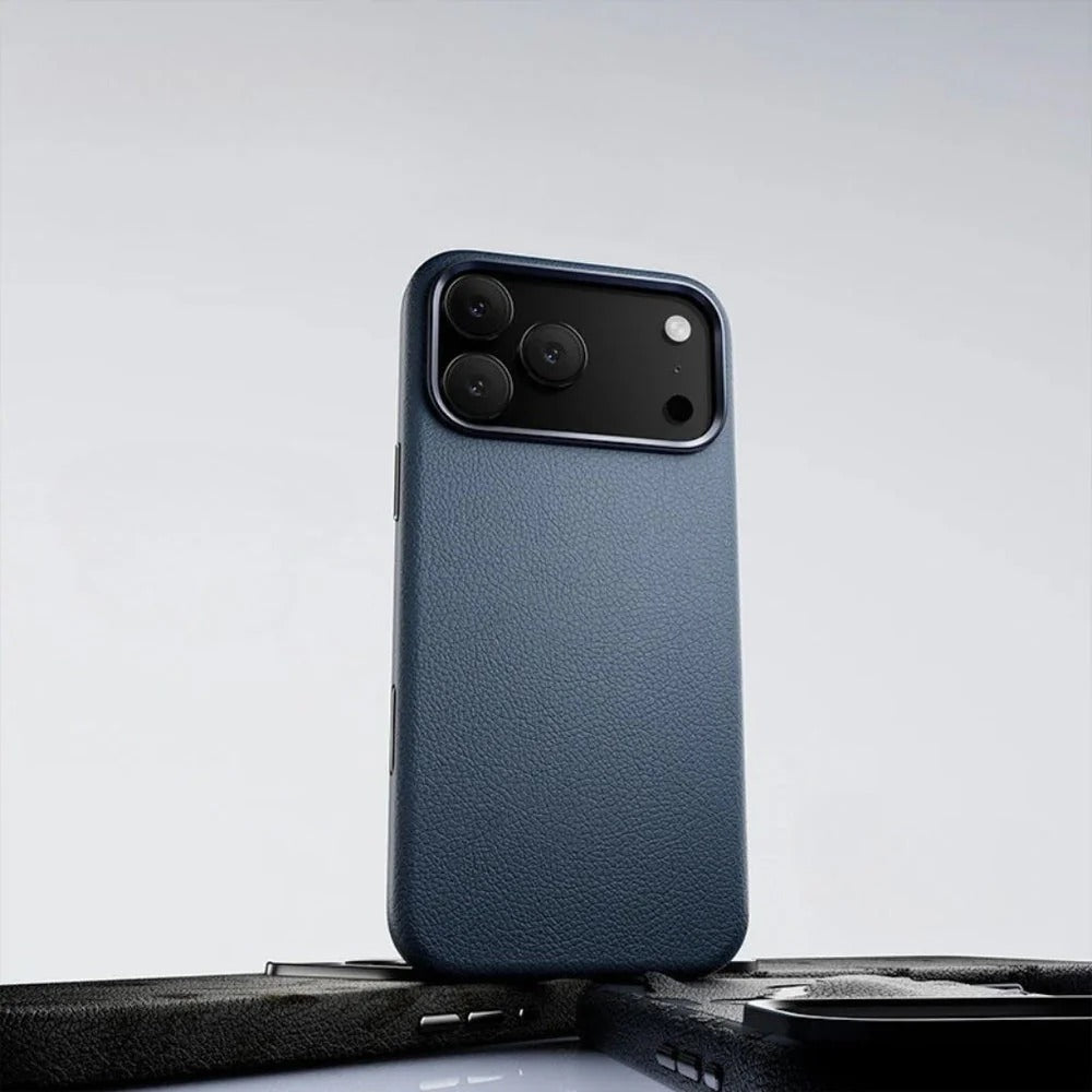 iPhone 17 Pro Max Business Style Leather Case with Camera Control Button - Blue