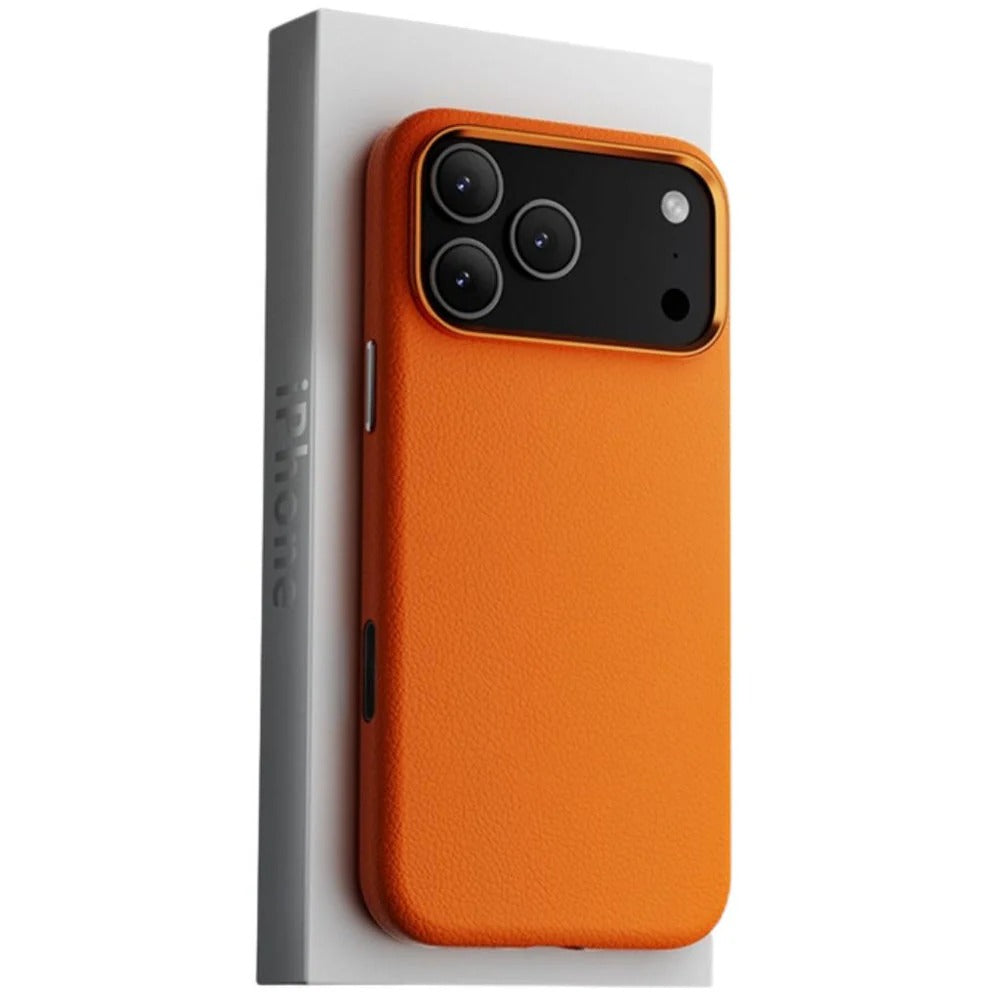 iPhone 17 Pro Max Business Style Leather Case with Camera Control Button - Orange