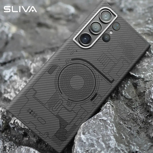 Samsung Galaxy S25 Ultra Carbon Case, SLIVA 600D Real Carbon Fiber Kevlar Cover with Magsafe - Black