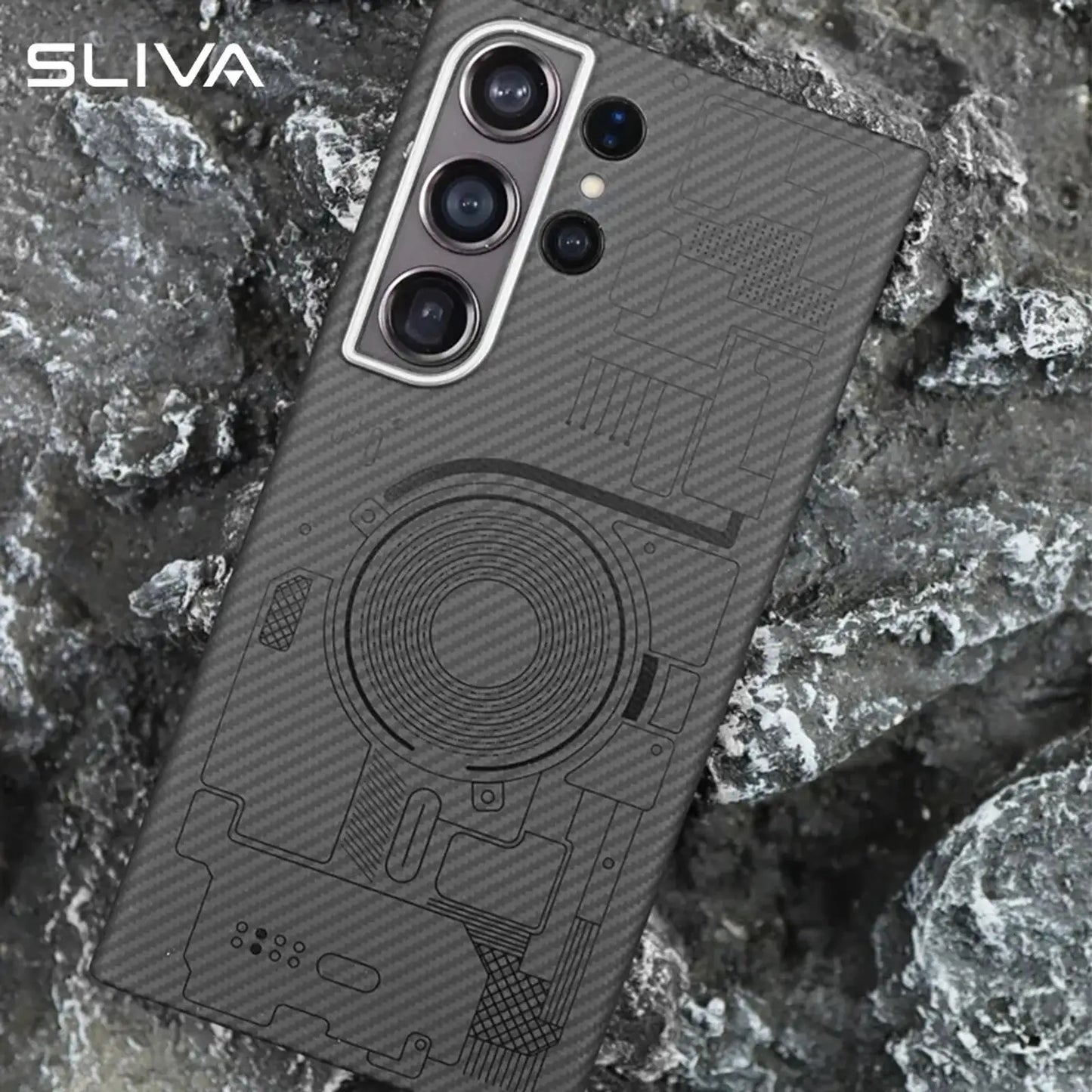 Samsung Galaxy S25 Ultra Carbon Case, SLIVA 600D Real Carbon Fiber Kevlar Cover with Magsafe - Black