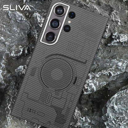 Samsung Galaxy S25 Ultra Carbon Case, SLIVA 600D Real Carbon Fiber Kevlar Cover with Magsafe - Black