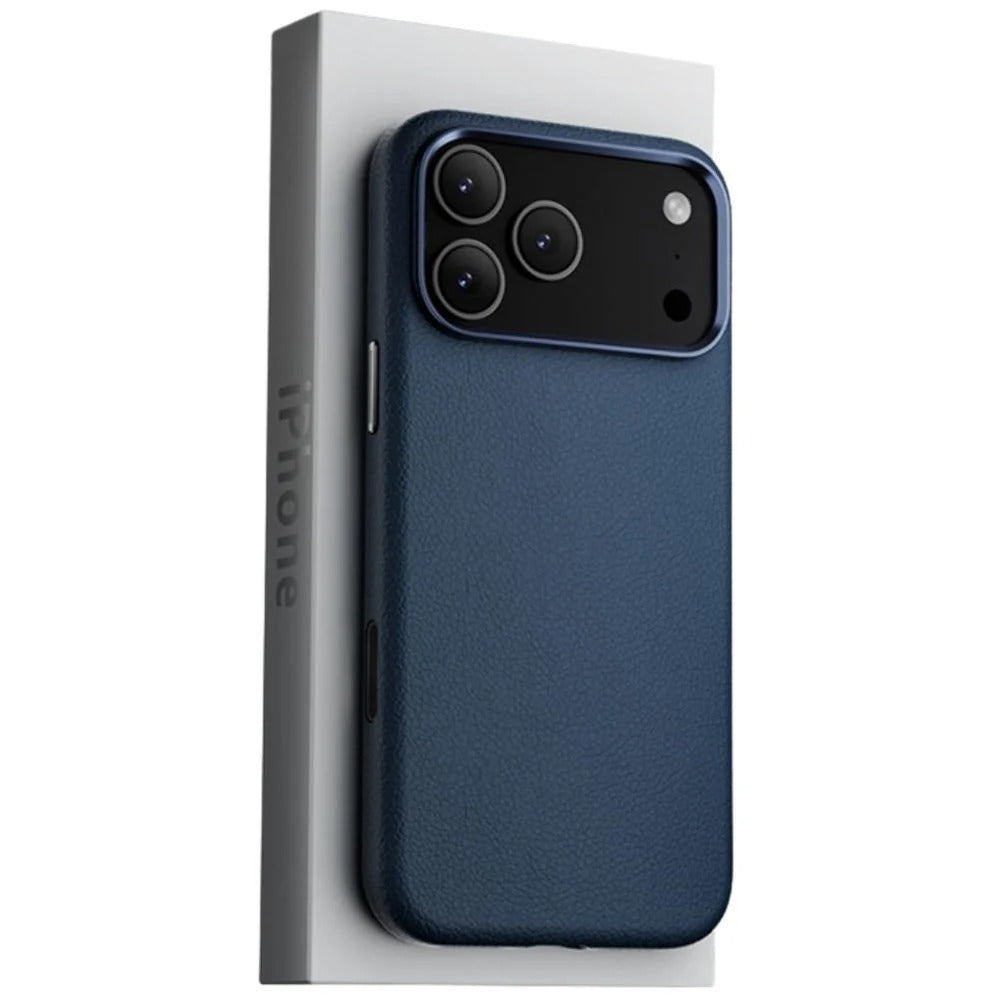 iPhone 17 Pro Max Business Style Leather Case with Camera Control Button - Blue
