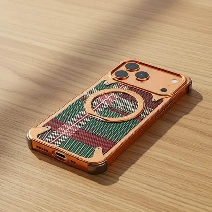 iPhone 17 Pro Titan Carbon Metal Frame Case with 360 Roatating Ring - Multicolor