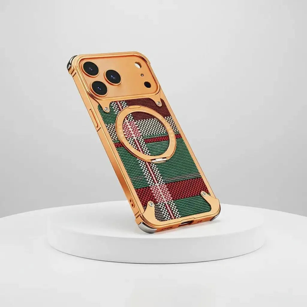 iPhone 17 Pro Titan Carbon Metal Frame Case with 360 Roatating Ring - Multicolor