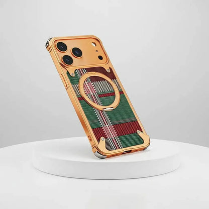 iPhone 17 Pro Titan Carbon Metal Frame Case with 360 Roatating Ring - Multicolor