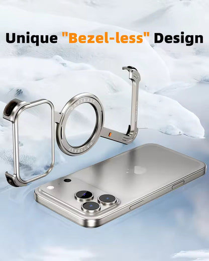 iPhone 17 Pro Max Z Shape Frameless Metal Bumper Case with 360° Rotatable Stand & Magsafe - Titanium