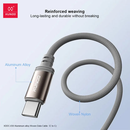 XUNDD Aluminum Alloy Nylon Braid Woven Data Cable Type-C To Type- C / Type-C To C - Gold