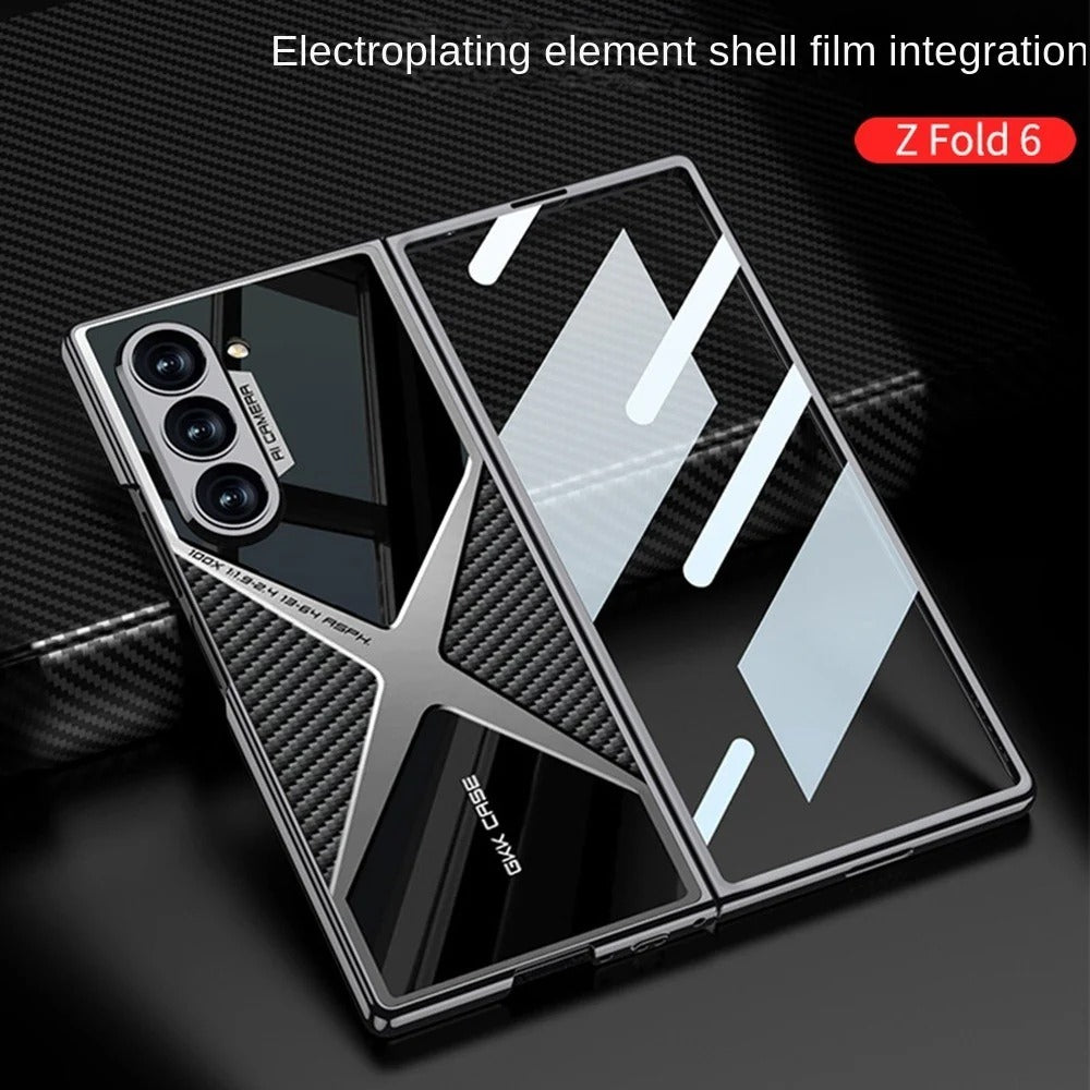 Samsung Galaxy Z Fold 6 Gkk Original X Pattern Leather & Glass Back Cover with Front Glass
