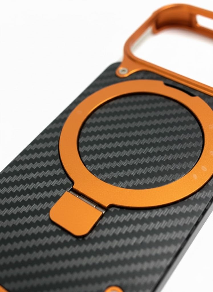 iPhone 17 Pro Max Metal Carbon Case with Stand and Magsafe - Orange
