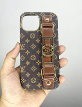 iPhone 14 Pro Luxurious Premium Louis Vuitton Leather Case with Belt - Brown