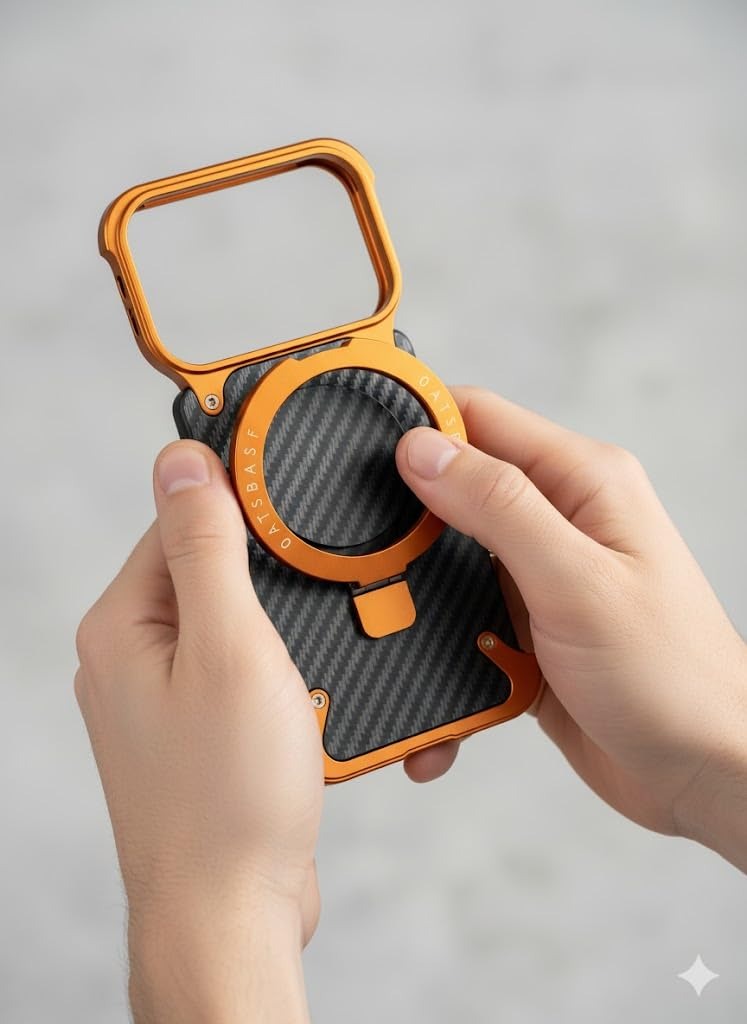 iPhone 17 Pro Metal Carbon Case with Stand and Magsafe - Orange