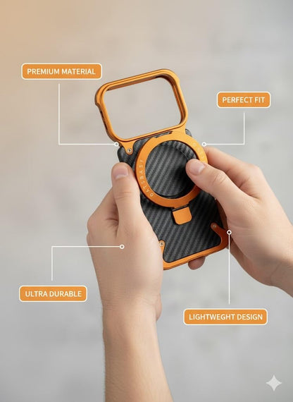 iPhone 17 Pro Metal Carbon Case with Stand and Magsafe - Orange