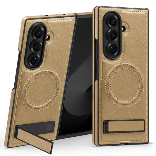Samsung Galaxy Z Fold7 Leather Case with MagSafe & Kickstand - Brown