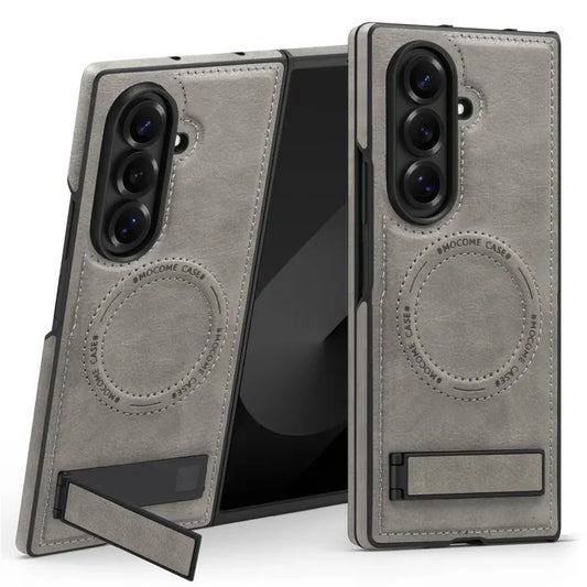 Samsung Galaxy Z Fold7 Leather Case with MagSafe & Kickstand - Grey