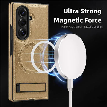 Samsung Galaxy Z Fold7 Leather Case with MagSafe & Kickstand - Brown