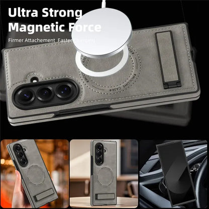 Samsung Galaxy Z Fold7 Leather Case with MagSafe & Kickstand - Grey