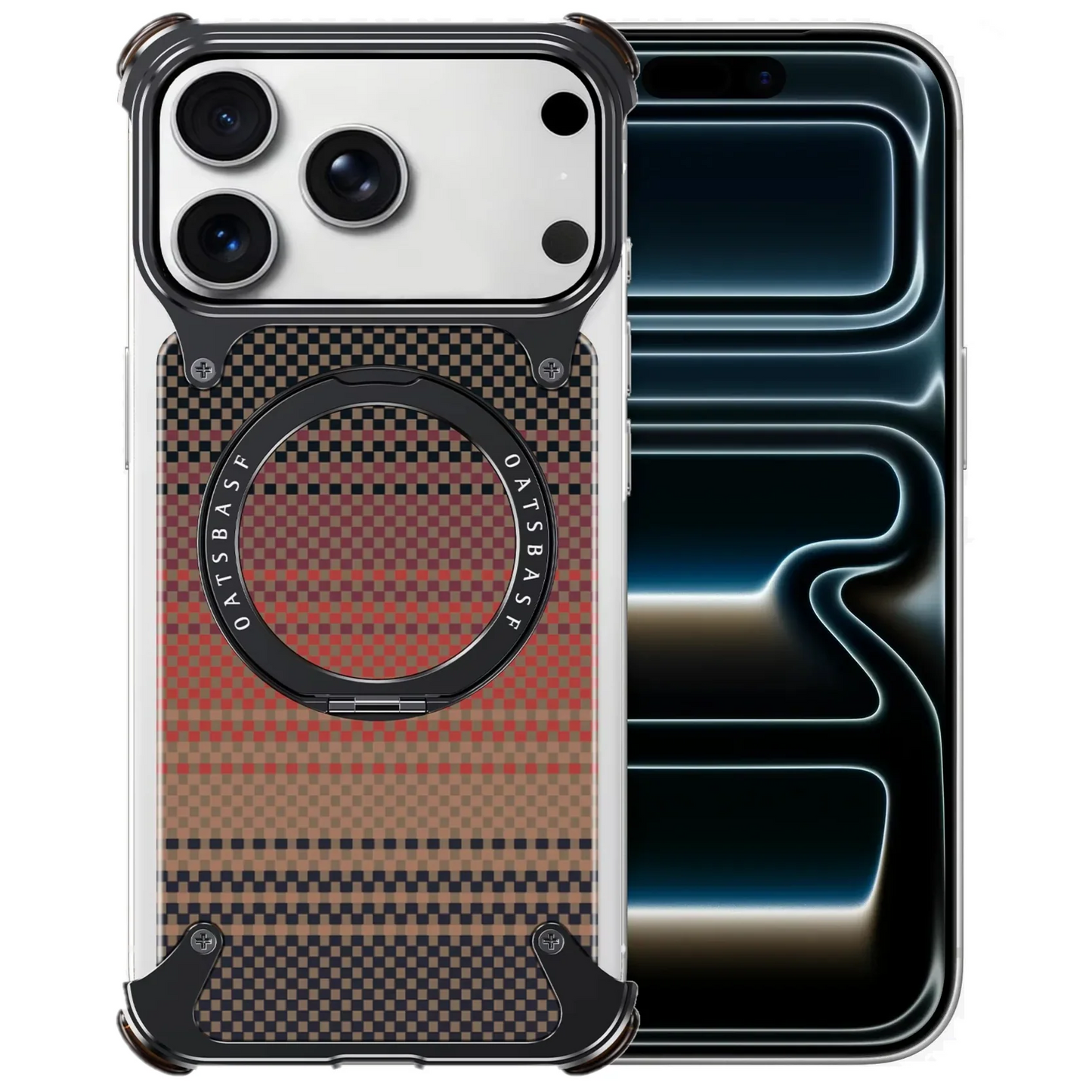 iPhone 17 Pro Max Titan Carbon Metal Frame Case with 360 Roatating Ring