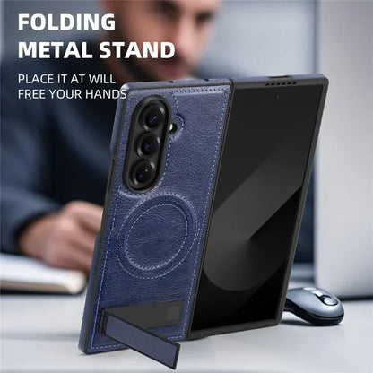 Samsung Galaxy Z Fold7 Leather Case with MagSafe & Kickstand - Black