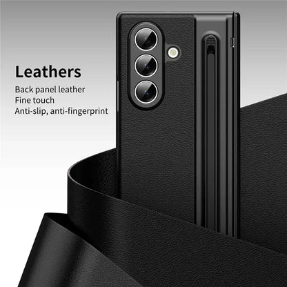 Samsung Galaxy Z Fold7 Plating Leather Case with Stylus & Glass Protection - Black