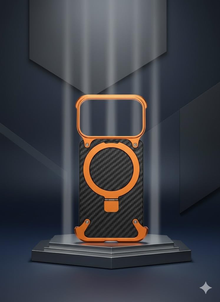 iPhone 17 Pro Max Metal Carbon Case with Stand and Magsafe - Orange