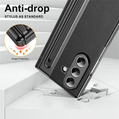 Samsung Galaxy Z Fold7 Plating Leather Case with Stylus & Glass Protection - Black