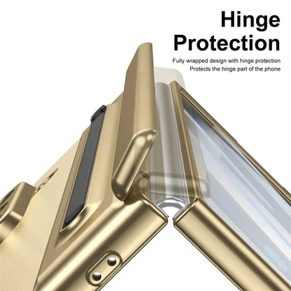 Samsung Galaxy Z Fold7 Plating Leather Case with Stylus & Glass Protection - Gold