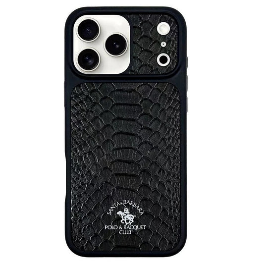 iPhone 17 Pro Max Leather Case, Original Santa Barbara Polo Club Knight Series Back Cover - Black