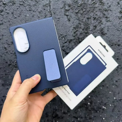 Samsung Z Fold8 Leather Case, Kindsuit Leather Back Cover with Metal Kickstand - Blue