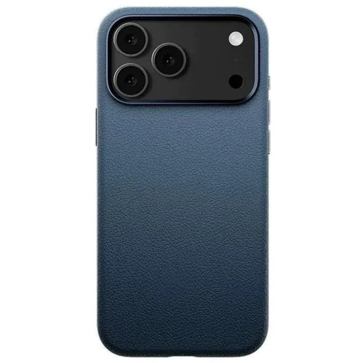 iPhone 18 Pro Max Business Style Leather Case with NFC Button - Blue