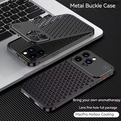 iPhone 15 Pro Max Metal Heat Dissipation Pure Aluminum Cooling Case with Aroma - Black