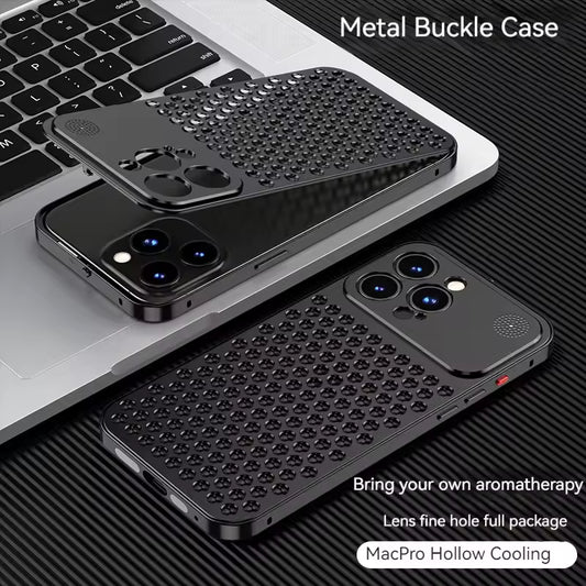 iPhone 15 Pro Max Metal Heat Dissipation Pure Aluminum Cooling Case with Aroma - Black