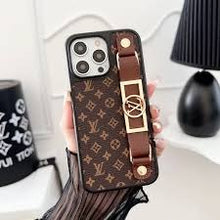 iPhone 14 Pro Luxurious Premium Louis Vuitton Leather Case with Belt - Brown