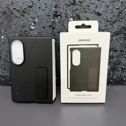 Samsung Z Fold8 Leather Case, Kindsuit Leather Back Cover with Metal Kickstand - Black