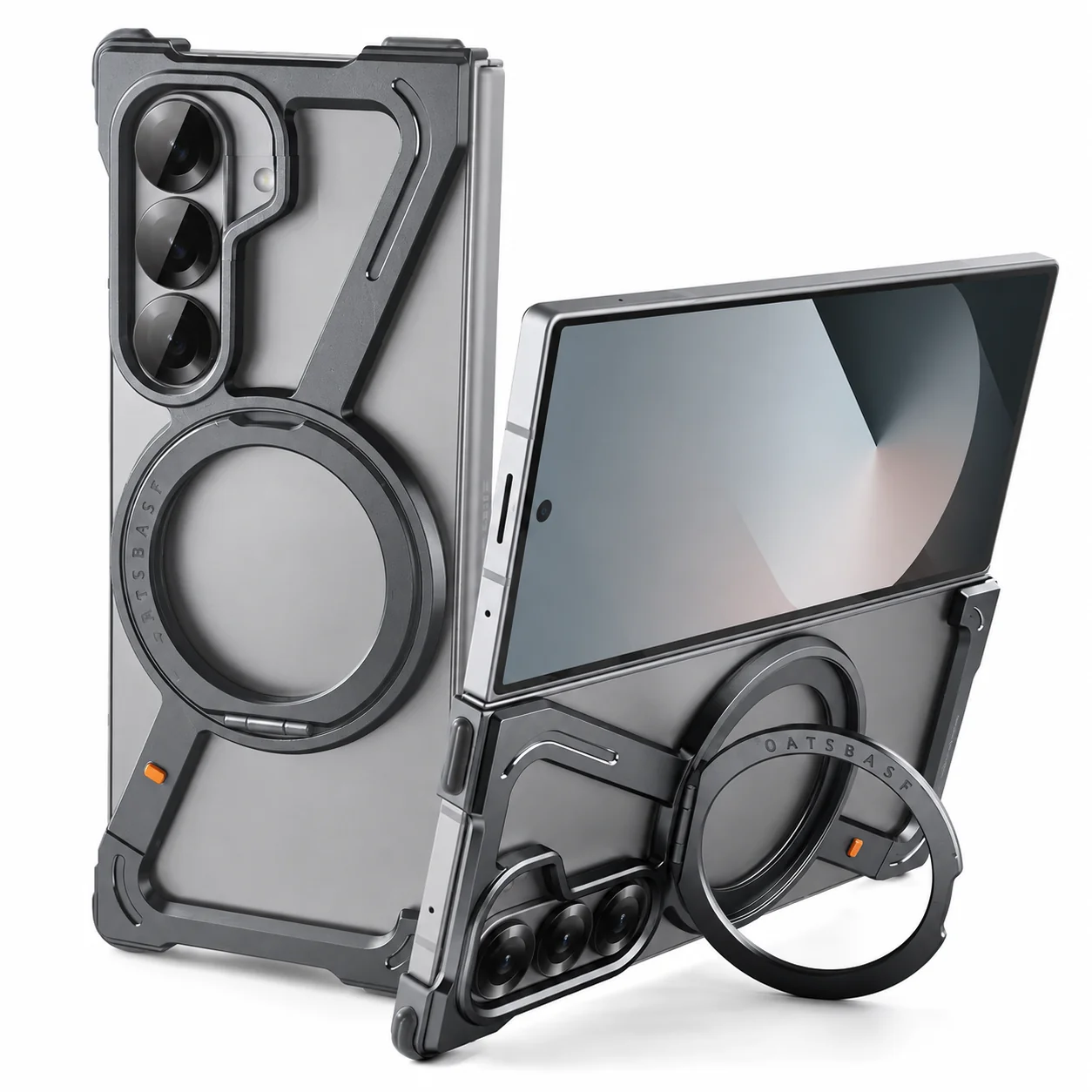 Samsung Z Fold8 Ultra Metal Case, Frameless Z Shape Aluminum Alloy 360 ° Magnetic Rotating Ring with Magsafe :- Titanium Grey