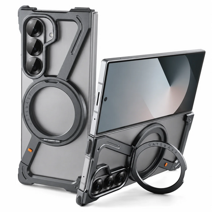 Samsung Z Fold8 Ultra Metal Case, Frameless Z Shape Aluminum Alloy 360 ° Magnetic Rotating Ring with Magsafe :- Titanium Grey